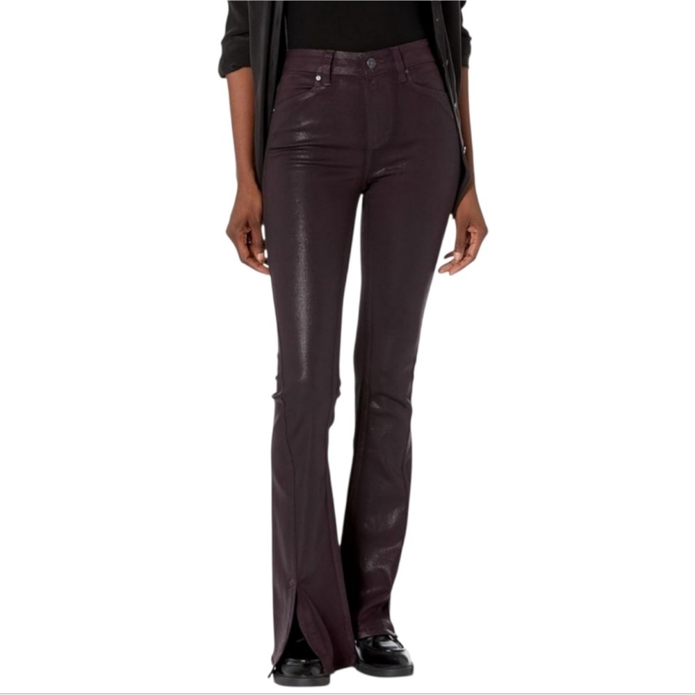 PAIGE HR Lou Lou Jolene Coated Flare Jeans Black Cherry Slit Hem Size 29